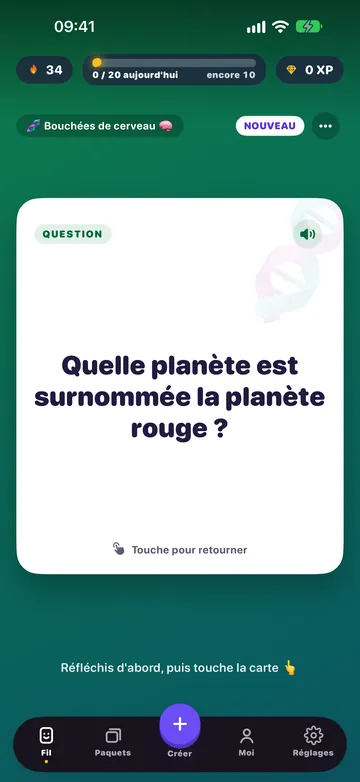 Flash Feed affichant une carte : Quelle planète est connue comme la planète rouge ?
